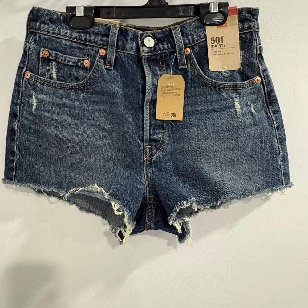 Levi's Indigo Distressed Jean Button Fly Shorts